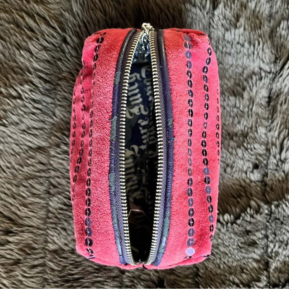 Juicy Couture 2012 Velour Sequin Cosmetic Bag Red Purple Y2K McBling J Pull Glam